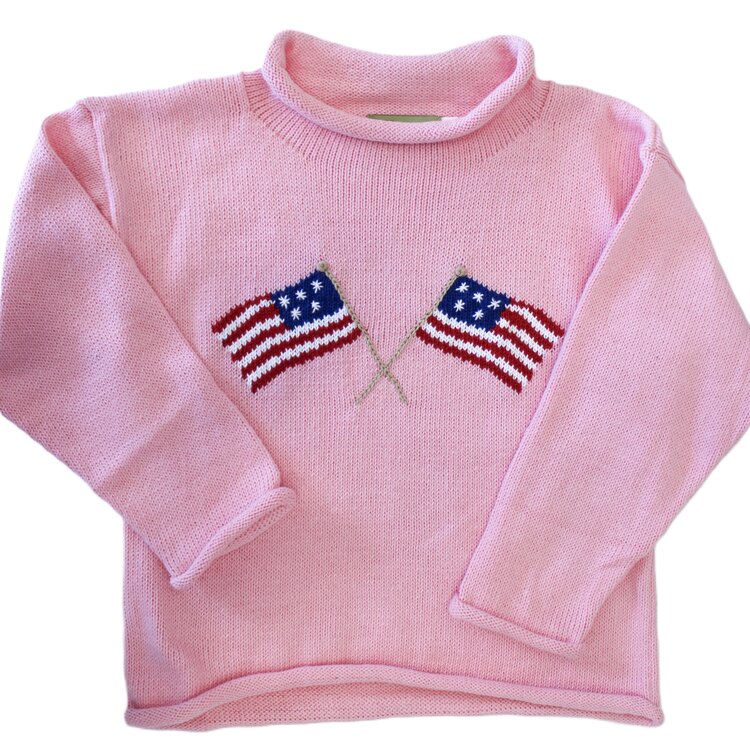 Luigi Kids Pink Crossed Flags Roll Neck Sweater