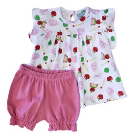 The Smiley Crab School Print Ruffle Bloomer Set