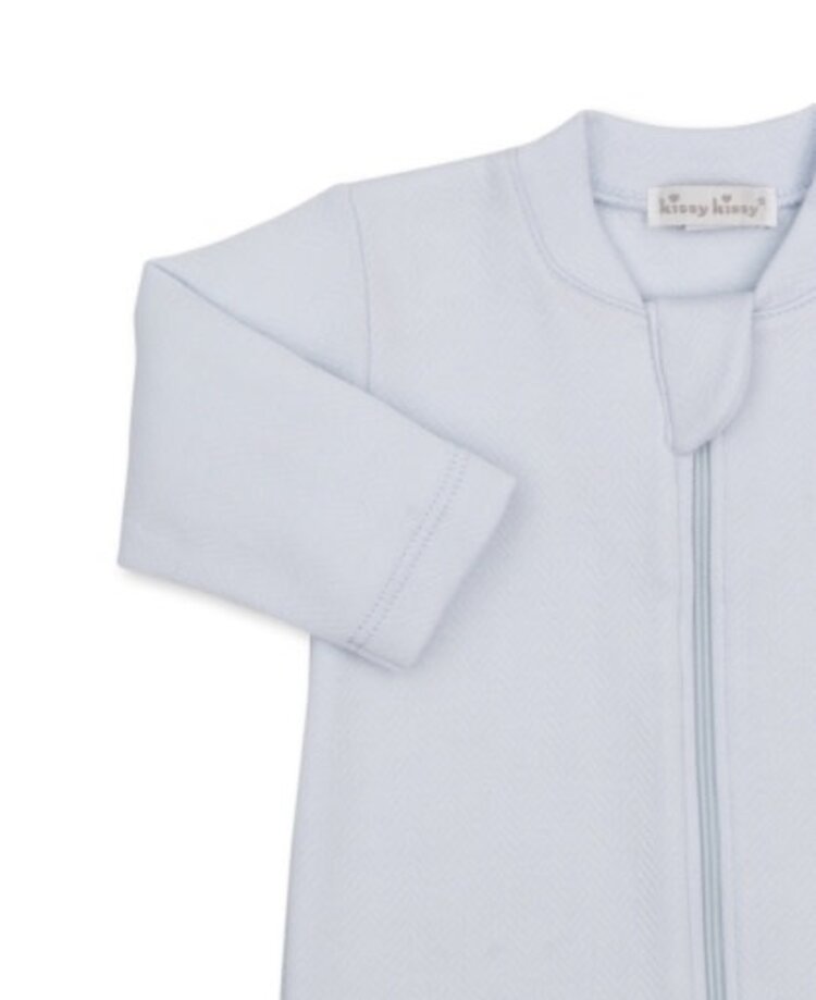 Kissy Kissy Blue Herringbone Jacquard Zip Footie