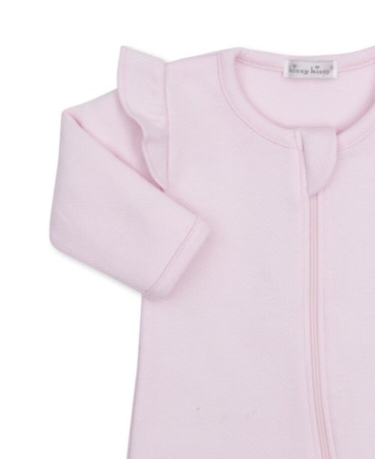 Kissy Kissy Pink Herringbone Jacquard Ruffle Zip Footie
