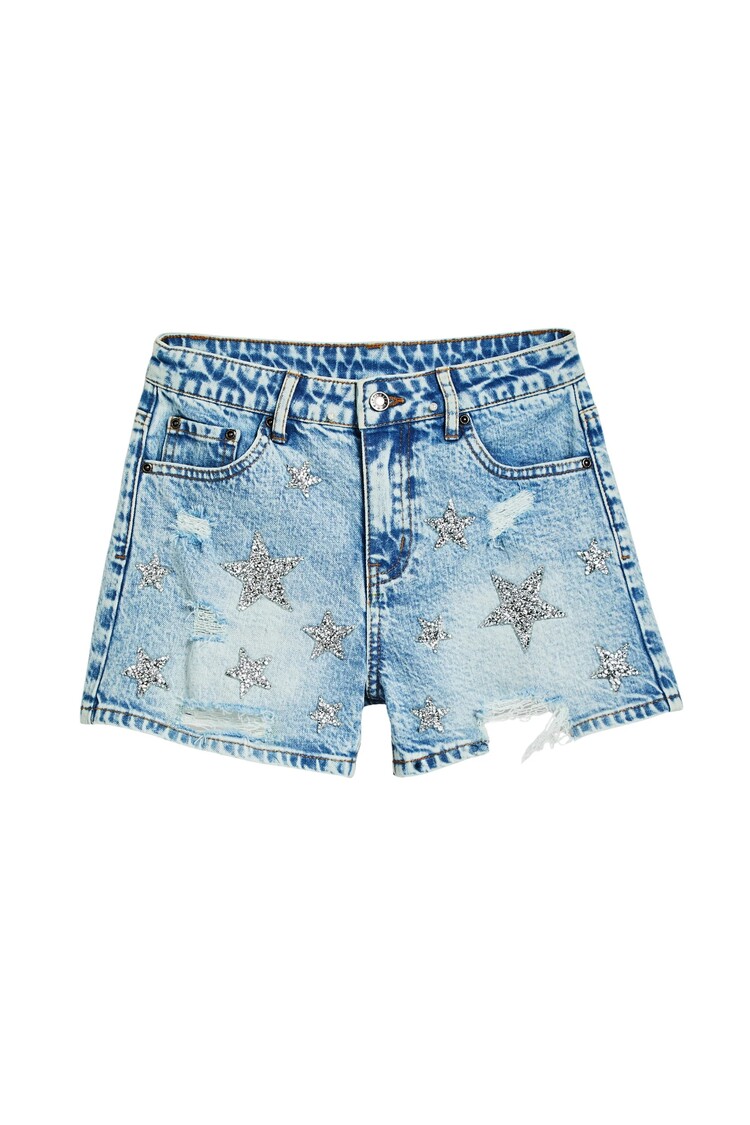 Tractr Sequin Stars Denim Shorts