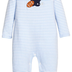 Little English Blue Stripe Football Helmet LS Romper