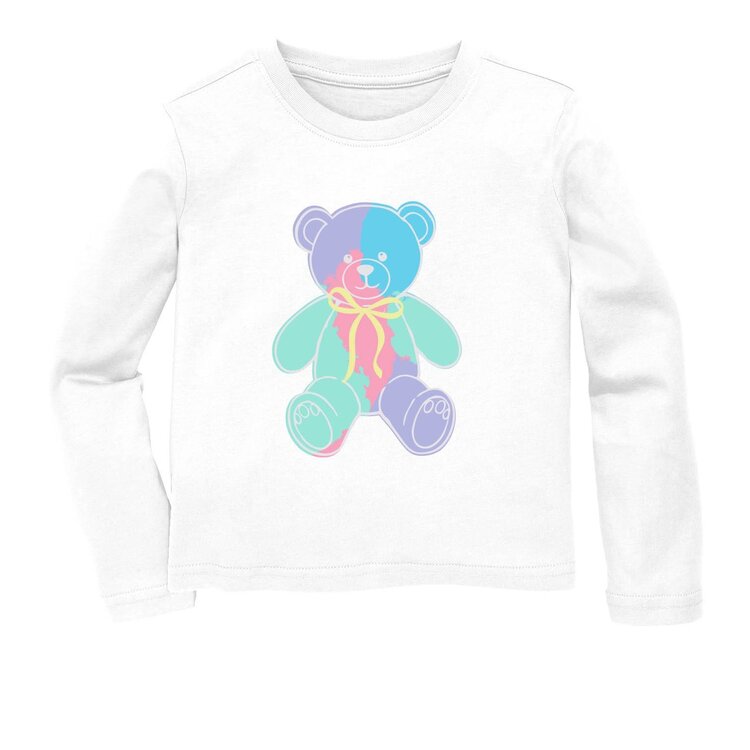 Azarhia White Glitter Bear LS Boxy Tee