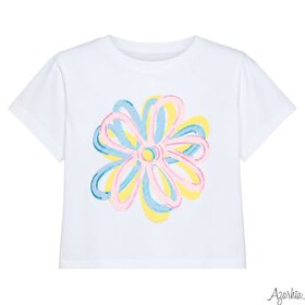 Azarhia Glitter Puffy Flowers White Boxy Tee
