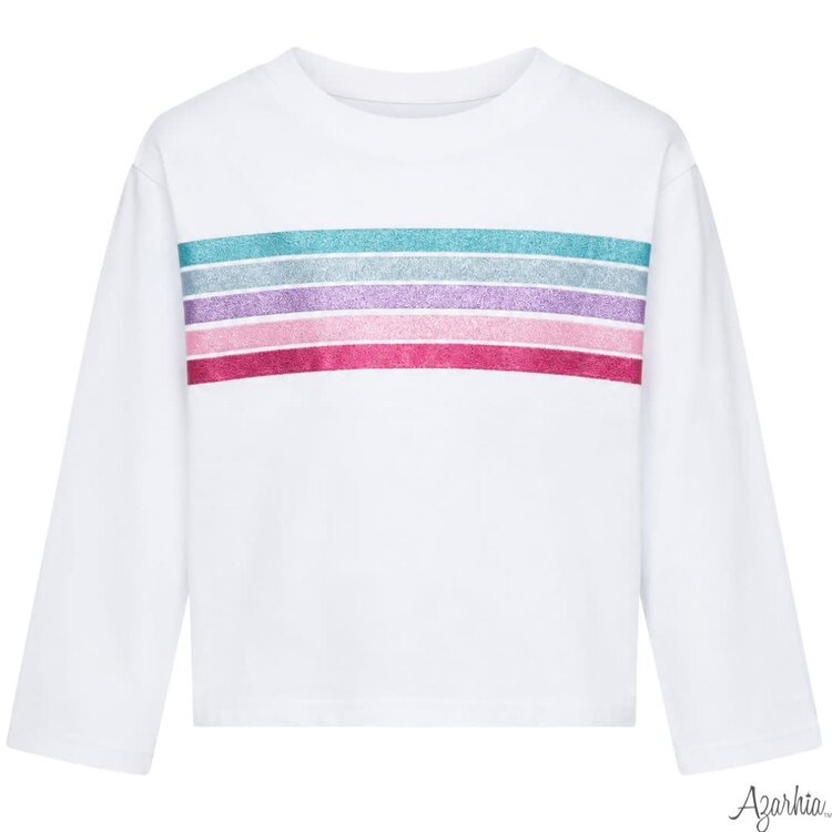 Azarhia Glitter Fall Lines White LS Boxy Tee