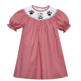 Remember Nguyen Red Check Bulldog Smocked Bishop Dress