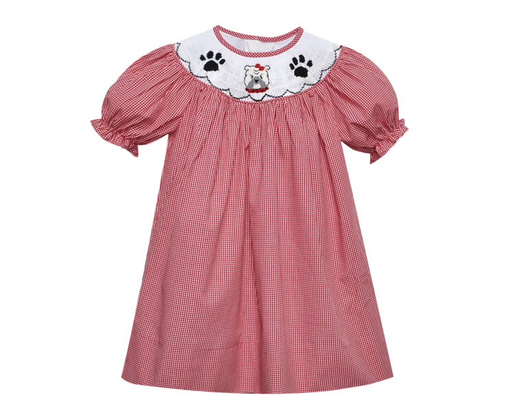 Remember Nguyen Red Check Bulldog Smocked Bishop Dress