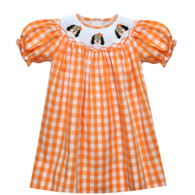Remember Nguyen Orange Checked Smocked Hound Bishop Dress