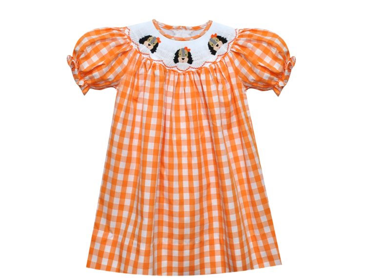 Remember Nguyen Orange Checked Smocked Hound Bishop Dress