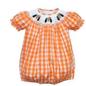 Remember Nguyen Orange Checked Hound Dog Smocked Bishop Bubble