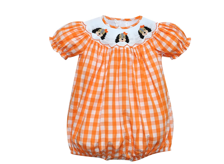 Remember Nguyen Orange Checked Hound Dog Smocked Bishop Bubble