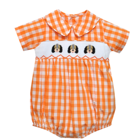 Remember Nguyen Orange Checked Hound Dog Smocked Bubble