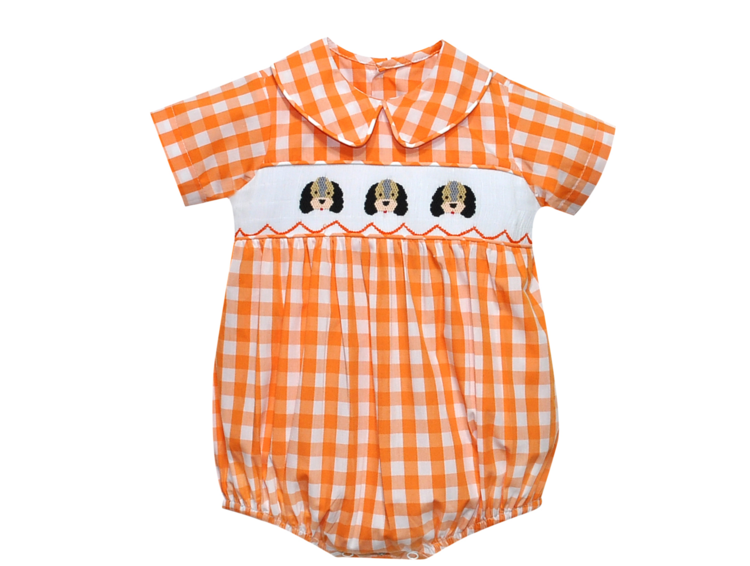 Remember Nguyen Orange Checked Hound Dog Smocked Bubble