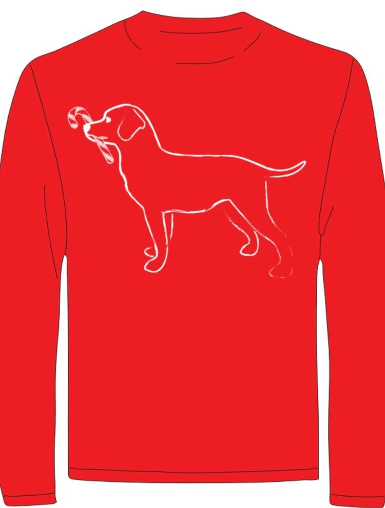 Mustard & Ketchup Red Candy Cane Dog LS Shirt