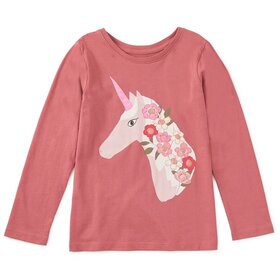 Tea Collection Mauve Floral Unicorn LS Graphic Tee
