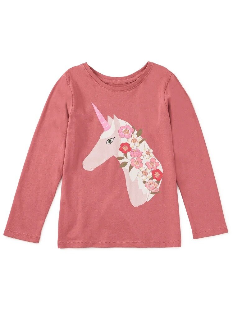 Tea Collection Mauve Floral Unicorn LS Graphic Tee