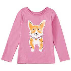 Tea Collection Pink Corgi Love Double Sided LS Tee