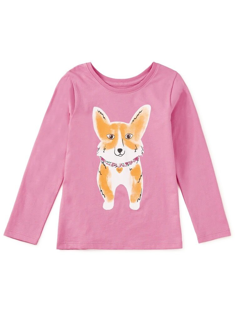 Tea Collection Pink Corgi Love Double Sided LS Tee