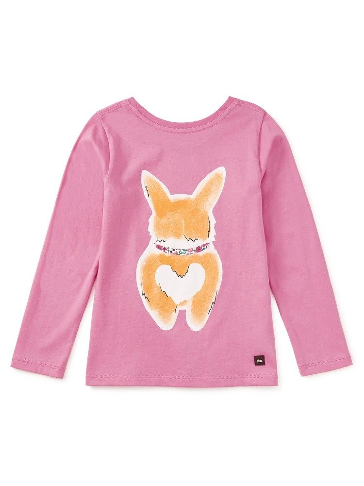 Tea Collection Pink Corgi Love Double Sided LS Tee