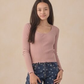 Rylee + Cru LLC Rosewood Ribbed Long Sleeve Knit Tee