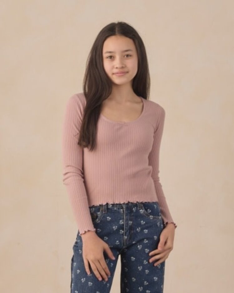 Rylee + Cru LLC Rosewood Ribbed Long Sleeve Knit Tee