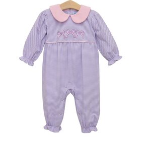 Trotter Street Kids Purple Stripe Bows Romper