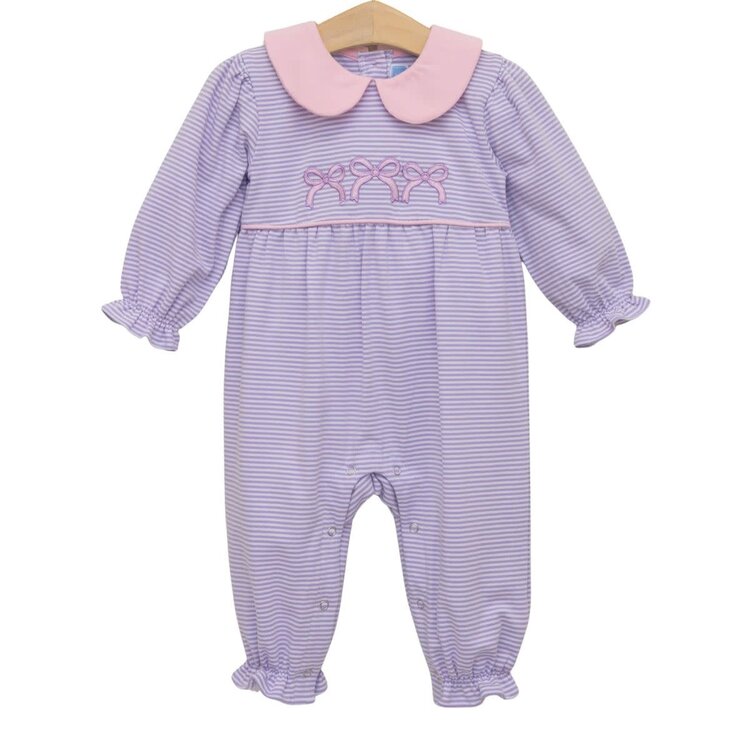 Trotter Street Kids Purple Stripe Bows Romper