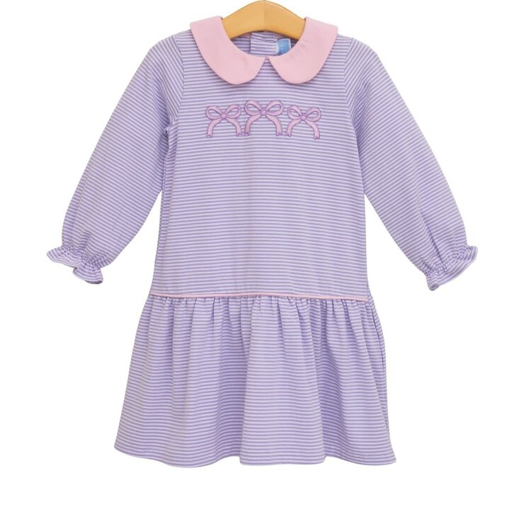 Trotter Street Kids Purple Stripe Bows Drop Waist Dress