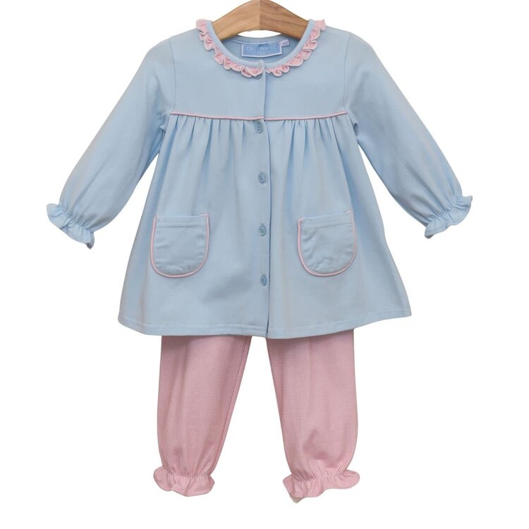 Trotter Street Kids Blue/Lt. Pink Gingham Amelia Bloomer Pant Set