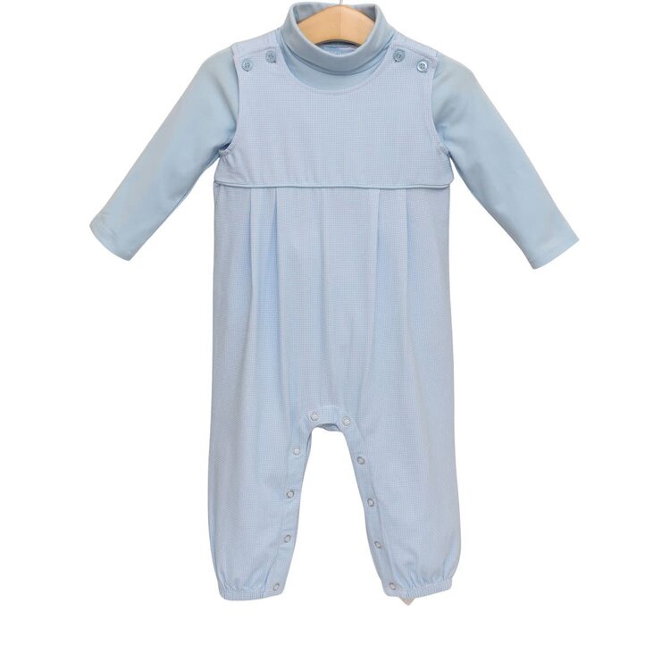 Trotter Street Kids Lt. Blue Gingham Archie JonJon Set