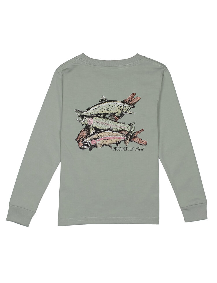 Properly Tied Trout Trio Chrome Grey LS Tee