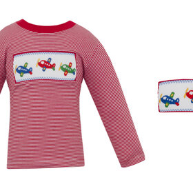 Anavini Red Stripe Smocked Airplane Shirt