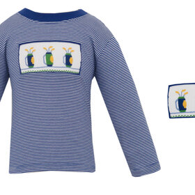 Anavini Navy Stripe Golf Smocked Shirt