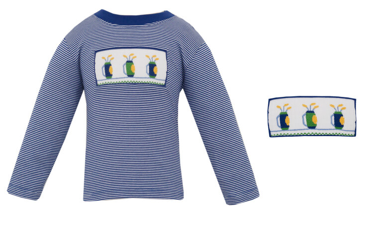 Anavini Navy Stripe Golf Smocked Shirt
