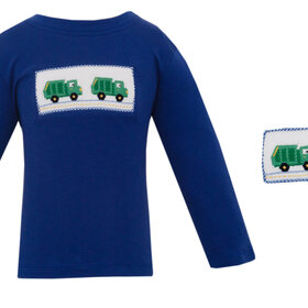 Anavini Blue Garbage Truck Smocked Shirt