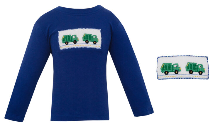 Anavini Blue Garbage Truck Smocked Shirt