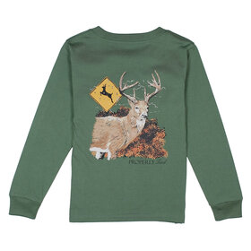 Properly Tied Deer Crossing Fern Green LS Tee