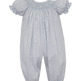 Petit Bebe Blue Floral Liberty Print Smocked Bubble