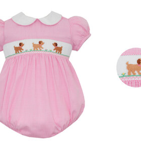 Petit Bebe Pink Gingham Smocked Pupy Bubble