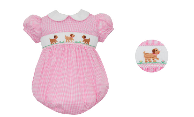 Petit Bebe Pink Gingham Smocked Pupy Bubble