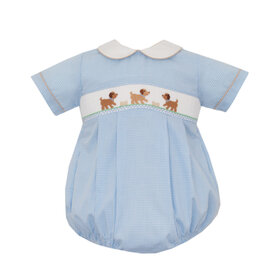 Petit Bebe Blue Gingham Smocked Pupy Bubble