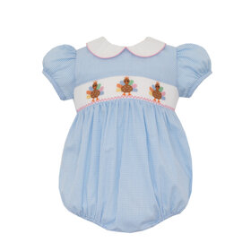 Petit Bebe Blue Gingham Girl Smocked Turkey Bubble
