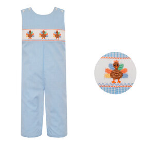 Petit Bebe Blue Gingham Smocked Turkey John John