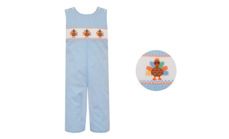 Petit Bebe Blue Gingham Smocked Turkey John John