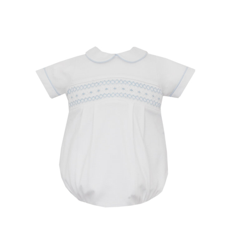 Petit Bebe White Smocked Knit Boy Bubble