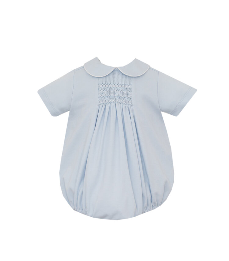 Petit Bebe Blue Smocked Knit Boy Bubble