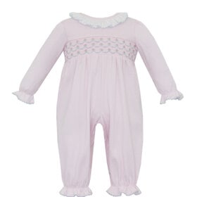 Petit Bebe Pink Smocked Ruffle Knit Romper