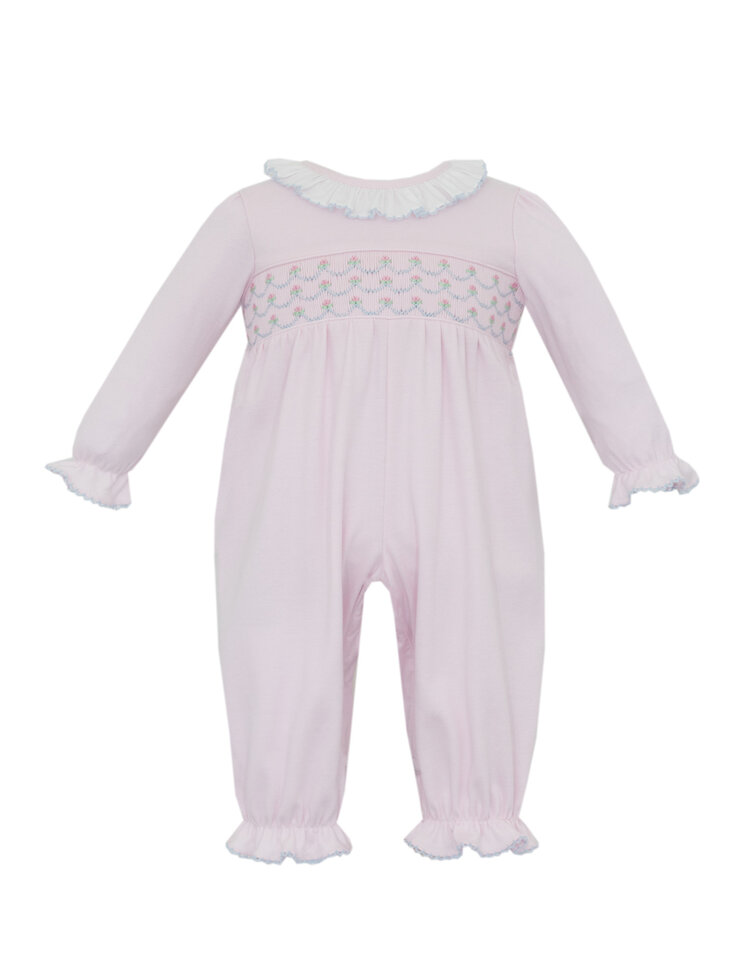Petit Bebe Pink Smocked Ruffle Knit Romper