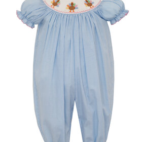 Petit Bebe Blue Gingham Girl Smocked Turkey Romper