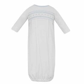 Petit Bebe White with Blue Smocked Knit Sac